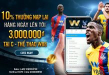 10% THƯỞNG NẠP LẠI HÀNG NGÀY LÊN TỚI 3,000.000đ TẠI C-THỂ THAO W88